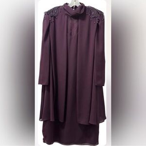 Vintage David Rose Purple Sheer Overlay Dress With Shoulder Embellishments~Sz 18